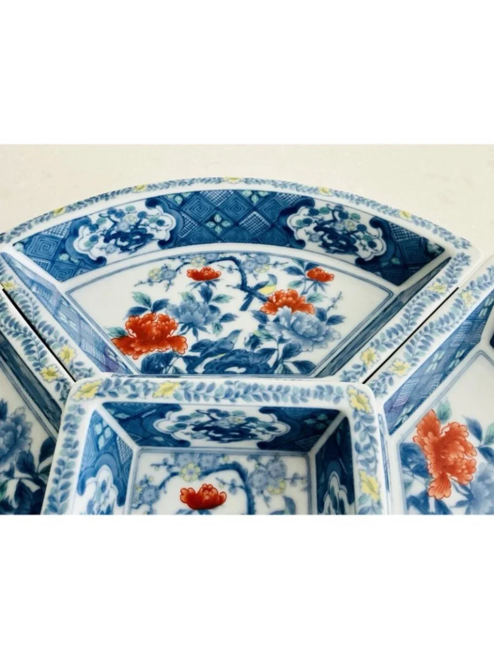Chinoiserie Blue & White 5 Section Lazy Susan Serving Carousel Imari Porcelain